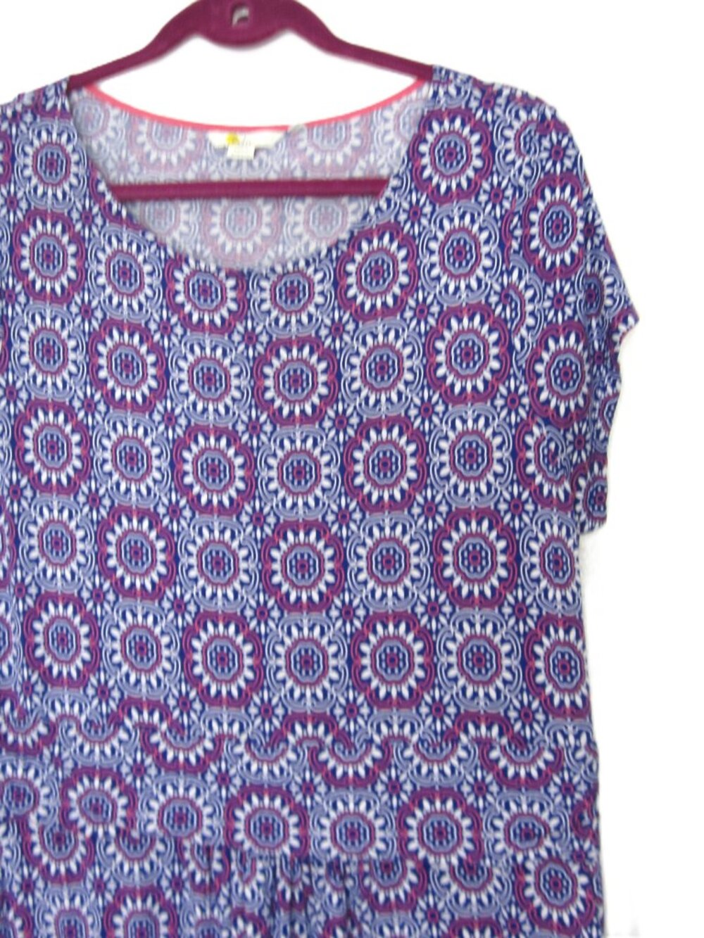 Boden Amelie Size 14R Jersey Dress Ruched Waist Sun Tile Medallion Purple Pink - Picture 4 of 10
